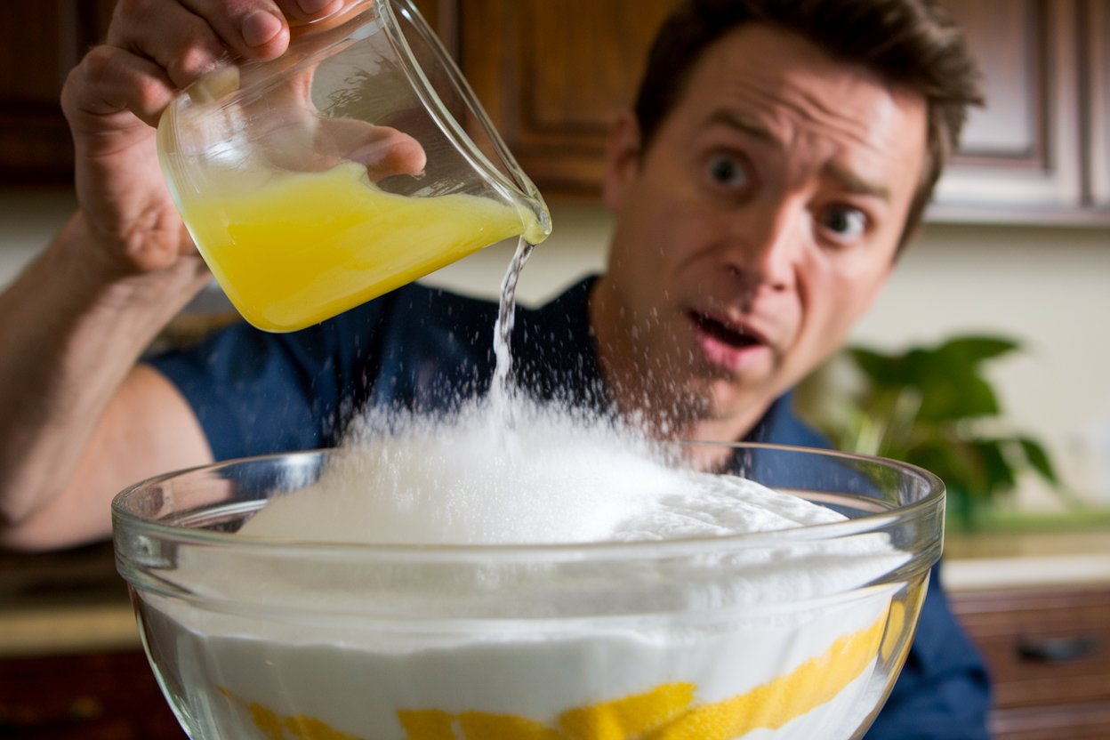 What happens when lemon juice is mixed with baking?