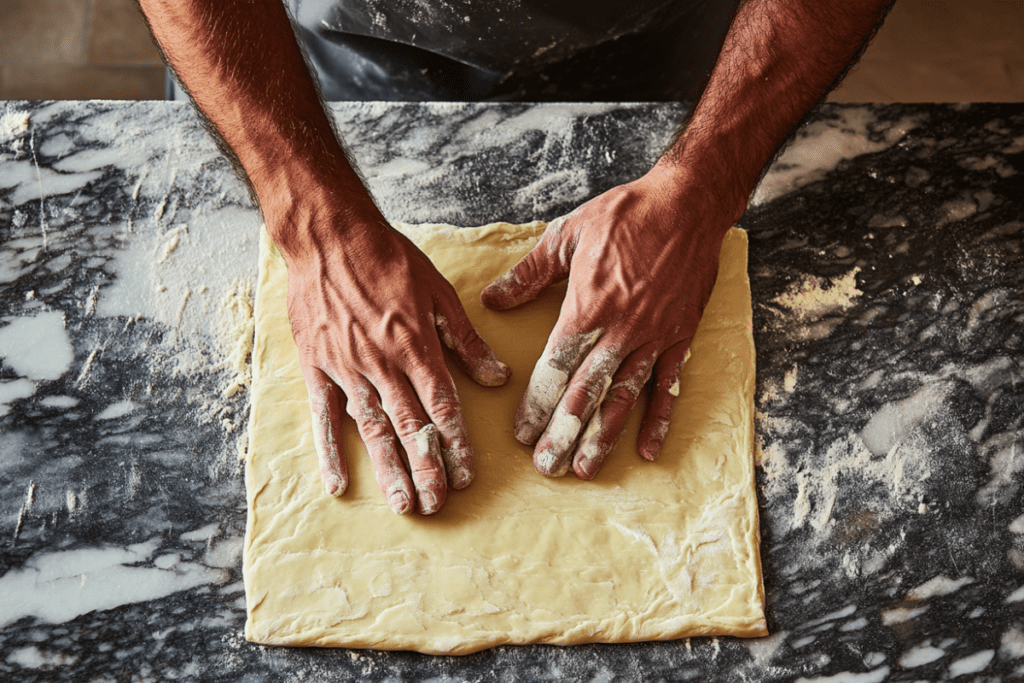 flaky layers of puff pastry ready to be baked